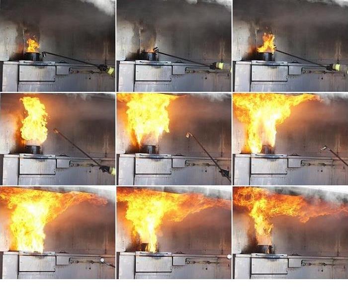 several mini shots showing stages of a grease fire